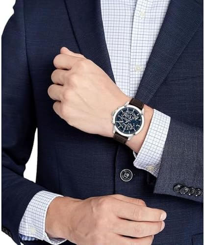 Tommy Hilfiger Mens Dressy Watch   Quartz Multifunction  Stainless Steel Case  Skeleton Dial  Link Bracelet   Gift for Him