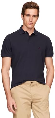 talla M - Tommy Hilfiger Mens Short Sleeve Polo Shirts in Classic Fit with Stretch and Organic Pique Cotton