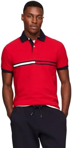 Tommy Hilfiger Mens Short Sleeve Cotton Pique Flag Graphic Polo Shirt in Custom Fit