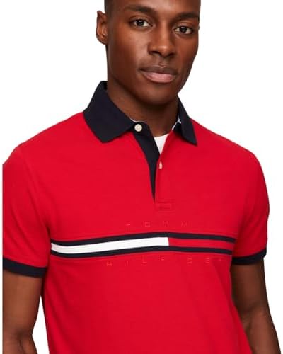 Tommy Hilfiger Mens Short Sleeve Cotton Pique Flag Graphic Polo Shirt in Custom Fit