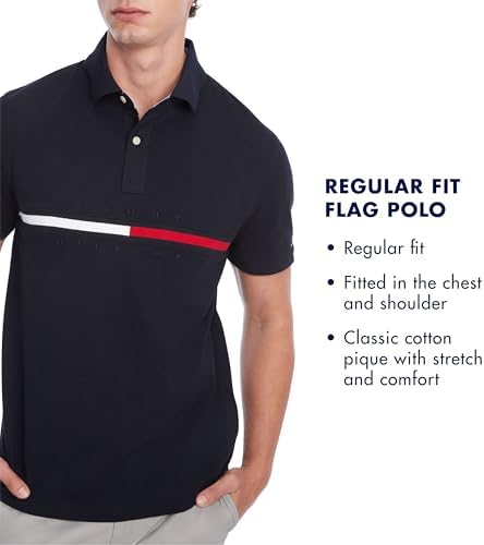 Tommy Hilfiger Mens Short Sleeve Cotton Pique Flag Graphic Polo Shirt in Custom Fit