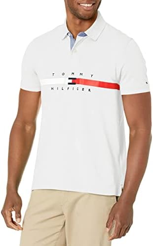 Tommy Hilfiger Mens Short Sleeve Cotton Pique Flag Graphic Polo Shirt in Custom Fit