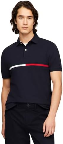 Tommy Hilfiger Mens Short Sleeve Cotton Pique Flag Graphic Polo Shirt in Custom Fit