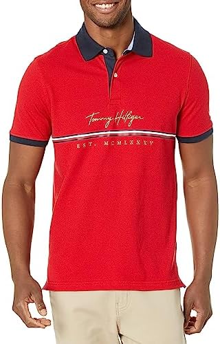Tommy Hilfiger Mens Short Sleeve Cotton Pique Flag Graphic Polo Shirt in Custom Fit