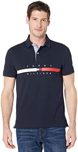 Tommy Hilfiger Mens Short Sleeve Cotton Pique Flag Graphic Polo Shirt in Custom Fit