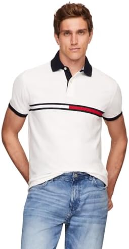Tommy Hilfiger Mens Short Sleeve Cotton Pique Flag Graphic Polo Shirt in Custom Fit