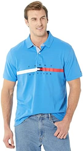 Tommy Hilfiger Mens Short Sleeve Cotton Pique Flag Graphic Polo Shirt in Custom Fit
