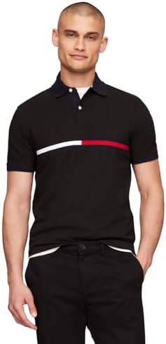 Tommy Hilfiger Mens Short Sleeve Cotton Pique Flag Graphic Polo Shirt in Custom Fit