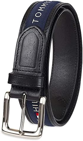 Tommy Hilfiger Mens Fabric Inlay Casual Belt With Classic Harness Buckle