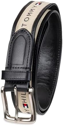 Tommy Hilfiger Mens Fabric Inlay Casual Belt With Classic Harness Buckle