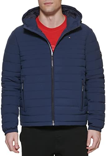 Tommy Hilfiger Mens Stretch Poly Hooded Packable Jacket