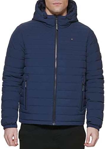 Tommy Hilfiger Mens Stretch Poly Hooded Packable Jacket