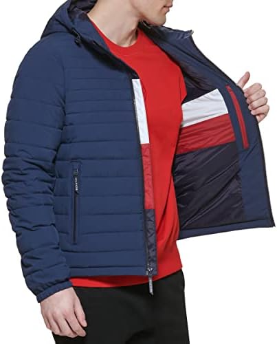 Tommy Hilfiger Mens Stretch Poly Hooded Packable Jacket