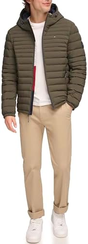 Tommy Hilfiger Mens Stretch Poly Hooded Packable Jacket