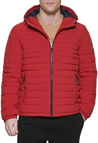 Tommy Hilfiger Mens Stretch Poly Hooded Packable Jacket