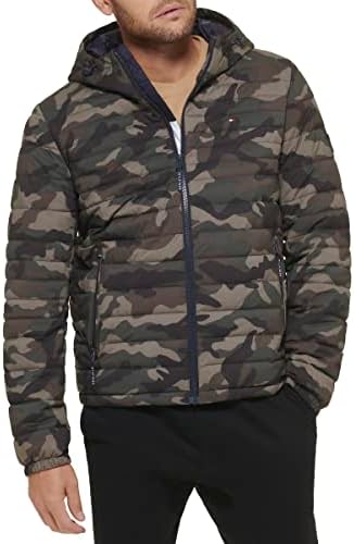 Tommy Hilfiger Mens Stretch Poly Hooded Packable Jacket