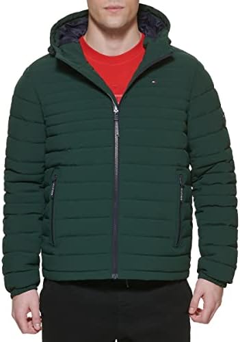 Tommy Hilfiger Mens Stretch Poly Hooded Packable Jacket