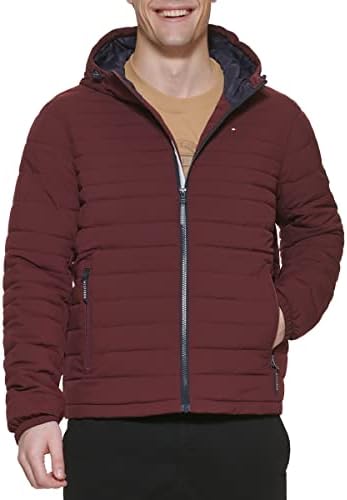 Tommy Hilfiger Mens Stretch Poly Hooded Packable Jacket