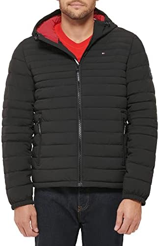 Tommy Hilfiger Mens Stretch Poly Hooded Packable Jacket