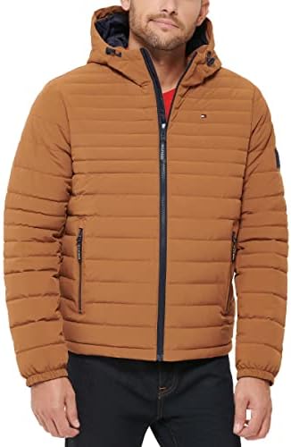 Tommy Hilfiger Mens Stretch Poly Hooded Packable Jacket