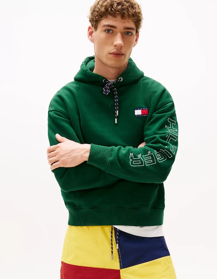 Tommy Hilfiger Sailing Gear Archive Hoodie Mens L Green Vintage Nautical Logo