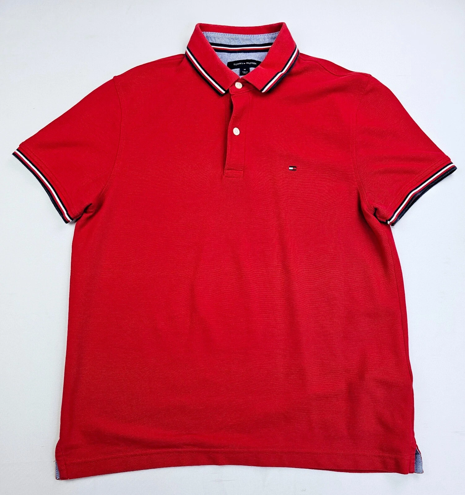 Tommy Hilfiger Size Medium Men s Red Embroideed Chest Logo Short Sleeve Polo