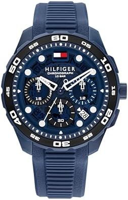 Tommy Hilfiger TH Regatta Mens Chronograph Quartz Watch   44mm Stainless Steel Case  Rotating Bezel  Silicone Strap  Nautical  Inspired Sport Style  Gift for Him