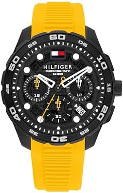 Tommy Hilfiger TH Regatta Mens Chronograph Quartz Watch   44mm Stainless Steel Case  Rotating Bezel  Silicone Strap  Nautical  Inspired Sport Style  Gift for Him