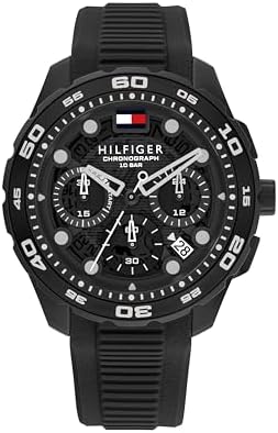 Tommy Hilfiger TH Regatta Mens Chronograph Quartz Watch   44mm Stainless Steel Case  Rotating Bezel  Silicone Strap  Nautical  Inspired Sport Style  Gift for Him