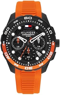Tommy Hilfiger TH Regatta Mens Chronograph Quartz Watch   44mm Stainless Steel Case  Rotating Bezel  Silicone Strap  Nautical  Inspired Sport Style  Gift for Him