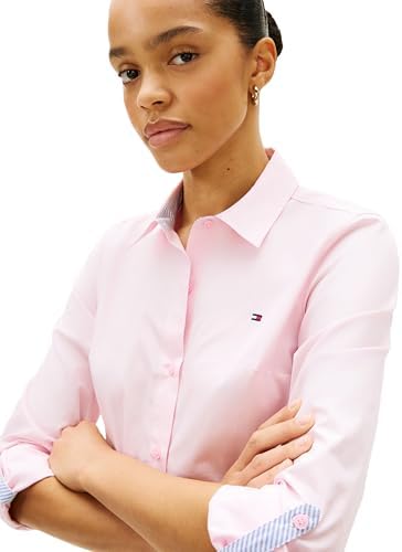 Tommy Hilfiger Womens Cotton Poplin Long Sleeve Button Down Shirt in Regular Fit with Roll Up Sleeve