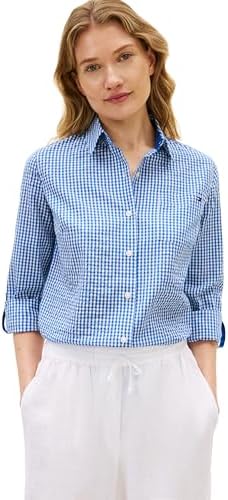 Tommy Hilfiger Womens Cotton Poplin Long Sleeve Button Down Shirt in Regular Fit with Roll Up Sleeve