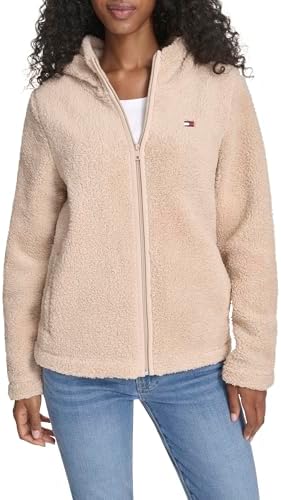 Tommy Hilfiger womens Zipper Hoodie Sherpa Fuzzy Jacket