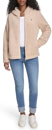 Tommy Hilfiger womens Zipper Hoodie Sherpa Fuzzy Jacket