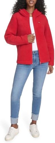 Tommy Hilfiger womens Zipper Hoodie Sherpa Fuzzy Jacket