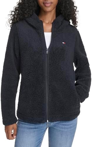 Tommy Hilfiger womens Zipper Hoodie Sherpa Fuzzy Jacket