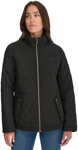 Tommy Hilfiger womens Brass Hardware Transitional Barn Jacket Quilted Coat