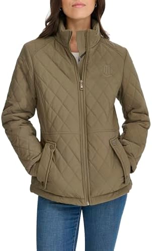 Tommy Hilfiger womens Brass Hardware Transitional Barn Jacket Quilted Coat