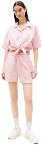 Tommy Jeans Womens Crop Linen Shirt with Front Tie Detail