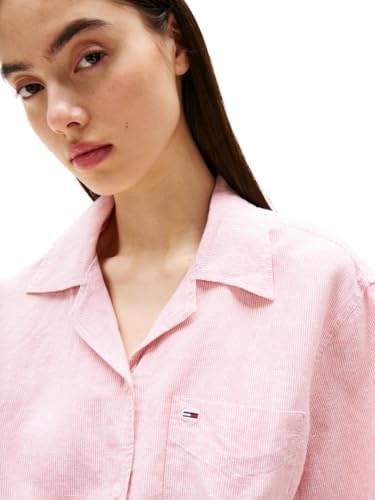 Tommy Jeans Womens Crop Linen Shirt with Front Tie Detail