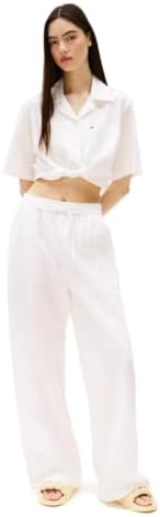 Tommy Jeans Womens Crop Linen Shirt with Front Tie Detail
