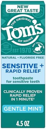 Toms of Maine Fluoride Free Rapid Relief Sensitive Toothpaste  Fresh Mint  4 oz  3 Pack  Packaging May Vary 