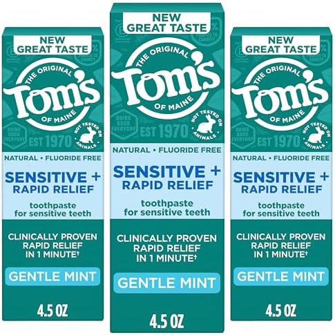 Toms of Maine Fluoride Free Rapid Relief Sensitive Toothpaste  Fresh Mint  4 oz  3 Pack  Packaging May Vary 