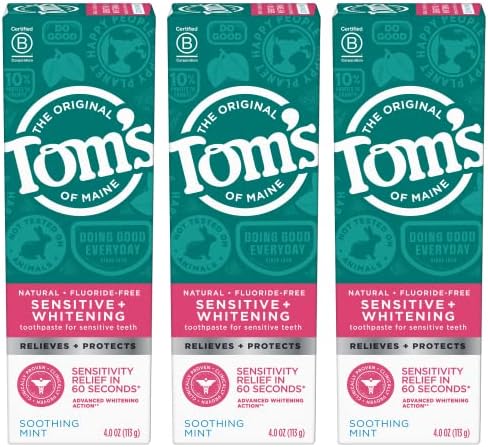 Toms of Maine Fluoride Free Rapid Relief Sensitive Toothpaste  Fresh Mint  4 oz  3 Pack  Packaging May Vary 