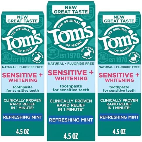 Toms of Maine Fluoride Free Rapid Relief Sensitive Toothpaste  Fresh Mint  4 oz  3 Pack  Packaging May Vary 