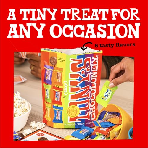 Tony s Chocolonely Assorted Chocolate Candy Pieces  Belgian Milk & Dark Chocolate  Caramel Sea Salt  Almond Sea Salt  Honey Almond Nougat  Pretzel Toffee  Quality Fairtrade Cocoa  36 Count  11 28 Oz