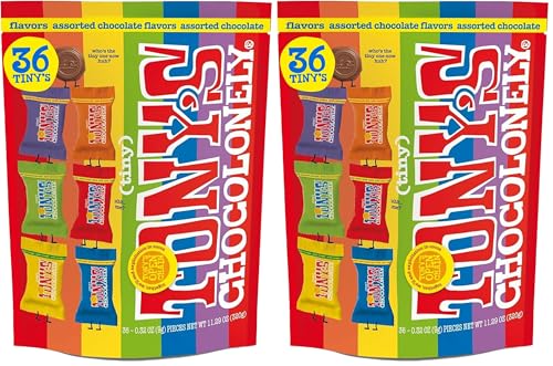 Tony s Chocolonely Assorted Chocolate Candy Pieces  Belgian Milk & Dark Chocolate  Caramel Sea Salt  Almond Sea Salt  Honey Almond Nougat  Pretzel Toffee  Quality Fairtrade Cocoa  36 Count  11 28 Oz