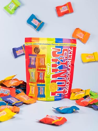 Tony s Chocolonely Assorted Chocolate Candy Pieces  Belgian Milk & Dark Chocolate  Caramel Sea Salt  Almond Sea Salt  Honey Almond Nougat  Pretzel Toffee  Quality Fairtrade Cocoa  36 Count  11 28 Oz