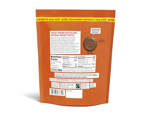 Tony s Chocolonely Assorted Chocolate Candy Pieces  Belgian Milk & Dark Chocolate  Caramel Sea Salt  Almond Sea Salt  Honey Almond Nougat  Pretzel Toffee  Quality Fairtrade Cocoa  36 Count  11 28 Oz