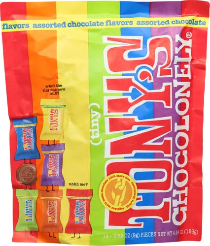 Tony s Chocolonely Assorted Chocolate Candy Pieces  Belgian Milk & Dark Chocolate  Caramel Sea Salt  Almond Sea Salt  Honey Almond Nougat  Pretzel Toffee  Quality Fairtrade Cocoa  36 Count  11 28 Oz